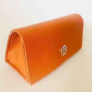 TORY BURCH Eyeglass Case Glasses Sunglasses Orange Gold Logo Holder FALL COLOR.